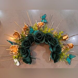 Floral Wreath with Green Roses and Butterflies 🦋 Dia De Los Muertos